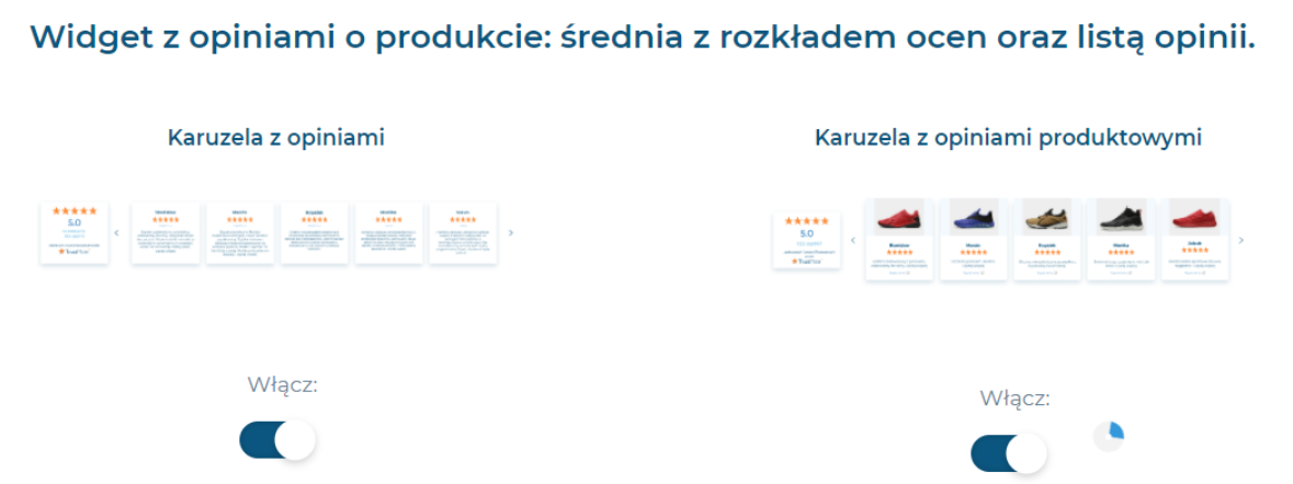 Aplikacja Trustmate opinie o sklepie i produktach > Konfiguracja > Widget - prezentuj opinie > Średni z rozkładem ocen i lista opinii