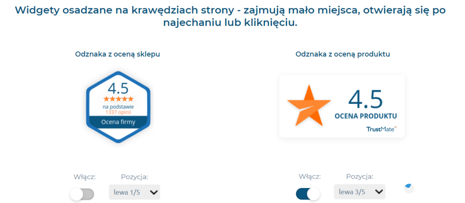 Aplikacja Trustmate opinie o sklepie i produktach > Konfiguracja > Widgety - prezentuj opinie