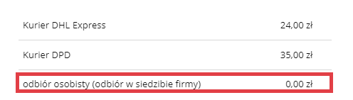 Lista dostępnych metod dostaw dla danego produktu w sklepie Dostępne metody dostaw na liście