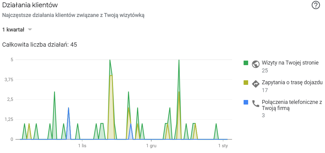 Statystyki wizytówki firmy w Google Moja Firma