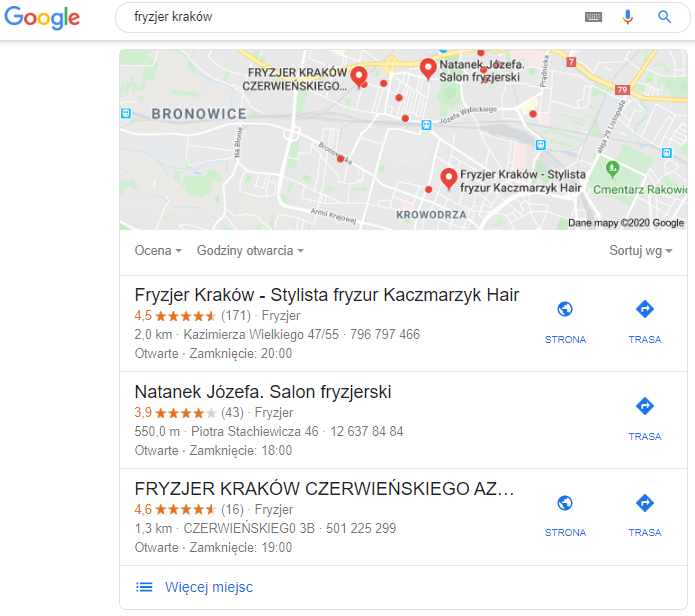 Od czego zależy kolejność wyświetlania na liście firm w mapach Google?