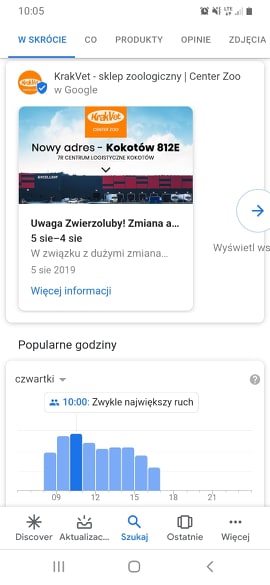 Wygląd dodanych opinii do wizytówki firmy w Google (urządzenia mobilne)