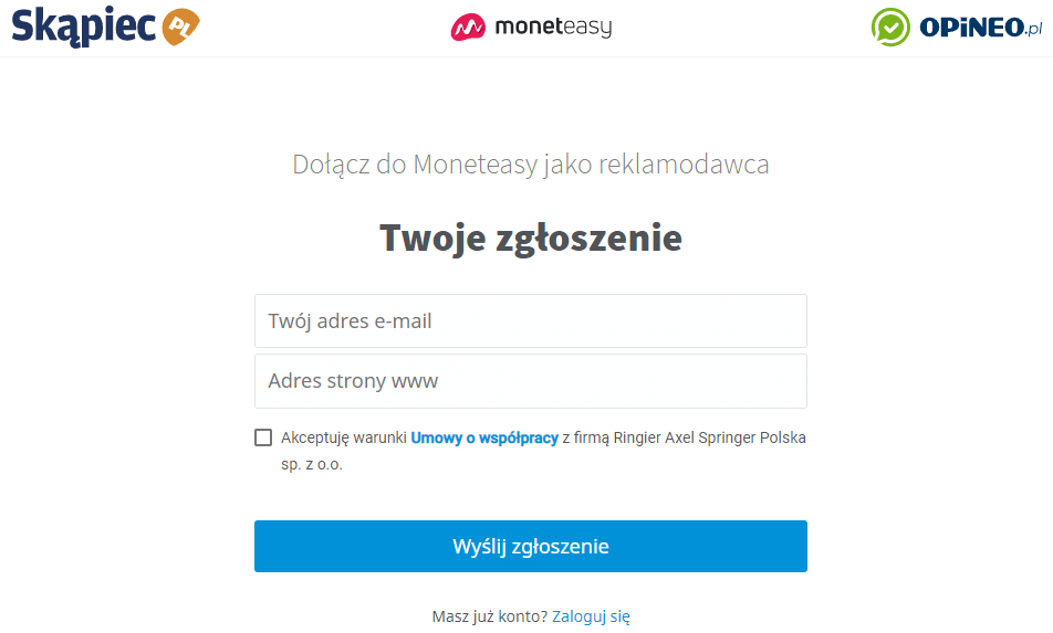 Wpisz adres e-mail oraz adres sklepu. Zaakceptuj warunki Umowy o współpracy Wpisz adres e-mail oraz adres sklepu. Zaakceptuj warunki Umowy o współpracy