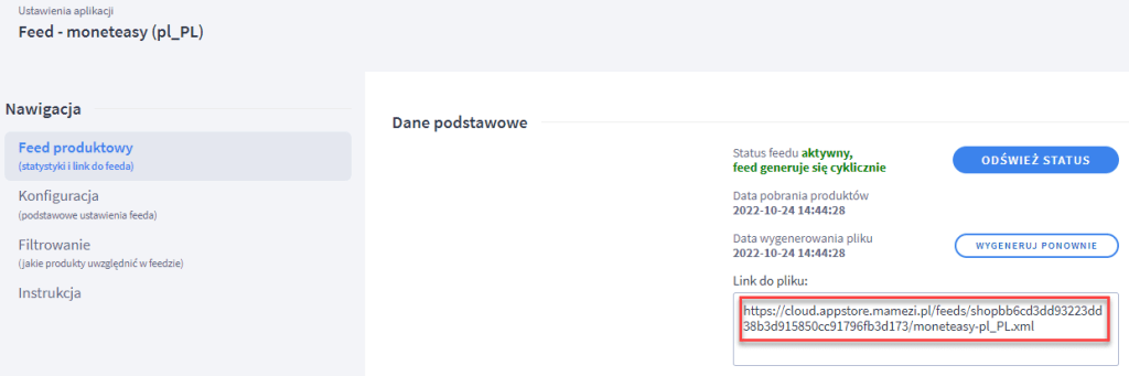 Link do pliku XML z produktami znajdziesz w zakładce: Feed produktowy Link do pliku XML z produktami znajdziesz w zakładce: Feed produktowy