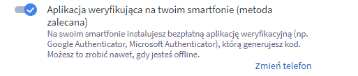 Sprawdź, czy aplikacja weryfikująca na telefonie jest aktywna w Panelu administracyjnym sklepu Panel administracyjny sklepu > Moje konto > Bezpieczne logowanie > Aplikacja weryfikująca na smartfonie