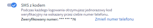 Sprawdź, czy metoda weryfikacji dwuetapowej za pomocą SMS-ów jest aktywna Panel administracyjny sklepu > Moje konto > Bezpieczne logowanie > Aktywna metoda SMS z kodem