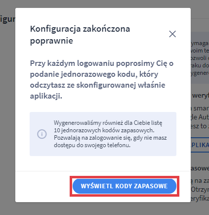 Wyświetl kody zapasowe do logowania Panel administracyjny sklepu > Moje konto > Bezpieczne logowanie > Aplikacja weryfikująca > Kody zapasowe