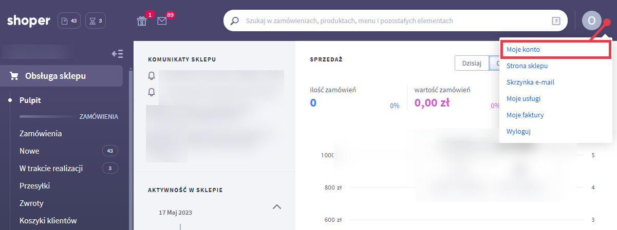 Przejdź do ustawień swojego konta w Panelu administracyjnym sklepu Shoper Panel administracyjny sklepu > Moje konto