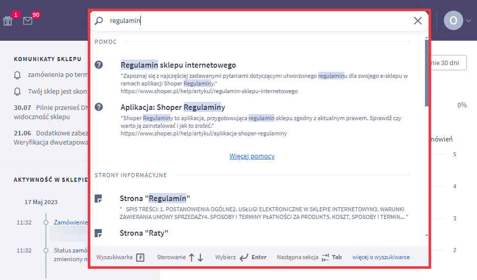 Panel administracyjny sklepu > Pulpit > Wyszukiwarka > Wyniki