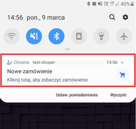 Przykładowy widok powiadomienia web push na komórce