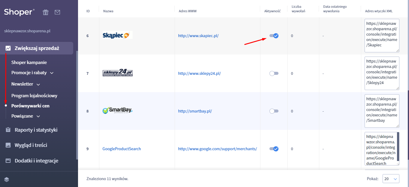 Aktywuj integrację z porównywarką Skąpiec i skopiuj link do pliku XML z produktami Aktywuj integrację z porównywarką Skąpiec i skopiuj link do pliku XML z produktami