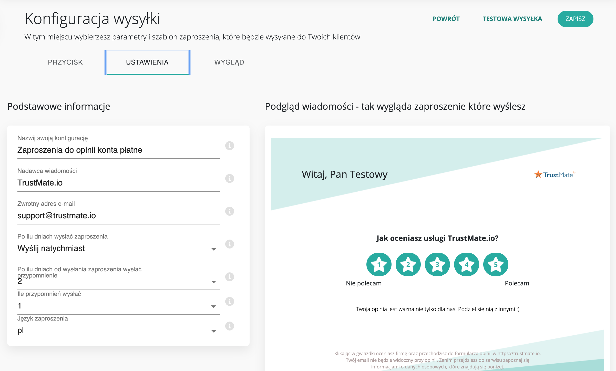 Konfiguracja wysyłki przypomnień e-mail w TrustMate