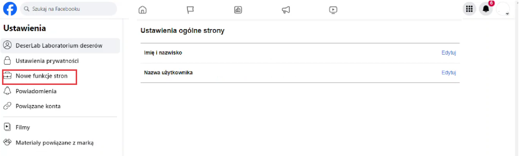 Facebook > Nowe funkcje stron