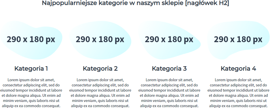 Przykład wyglądu kategorii obrazkowych umieszczonych na sklepie Shoper Schemat jak mogą wyglądać kategorie obrazkowe na stronach sklepu