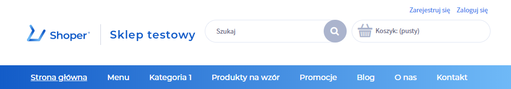 Przykład wyglądu nagłówka w sklepach internetowych Shoper Przykładowy nagłówek w sklepie internetowym Shoper