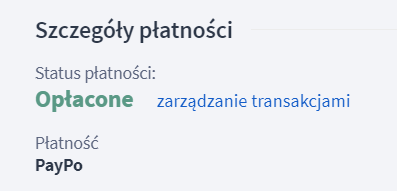 Panel administracyjny sklepu > Zamówienia > Status płatności za zamówienie