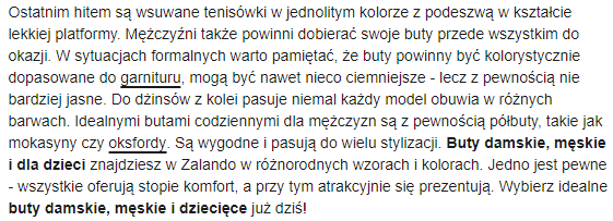 Przykład umieszczonych słów kluczowych w tekście