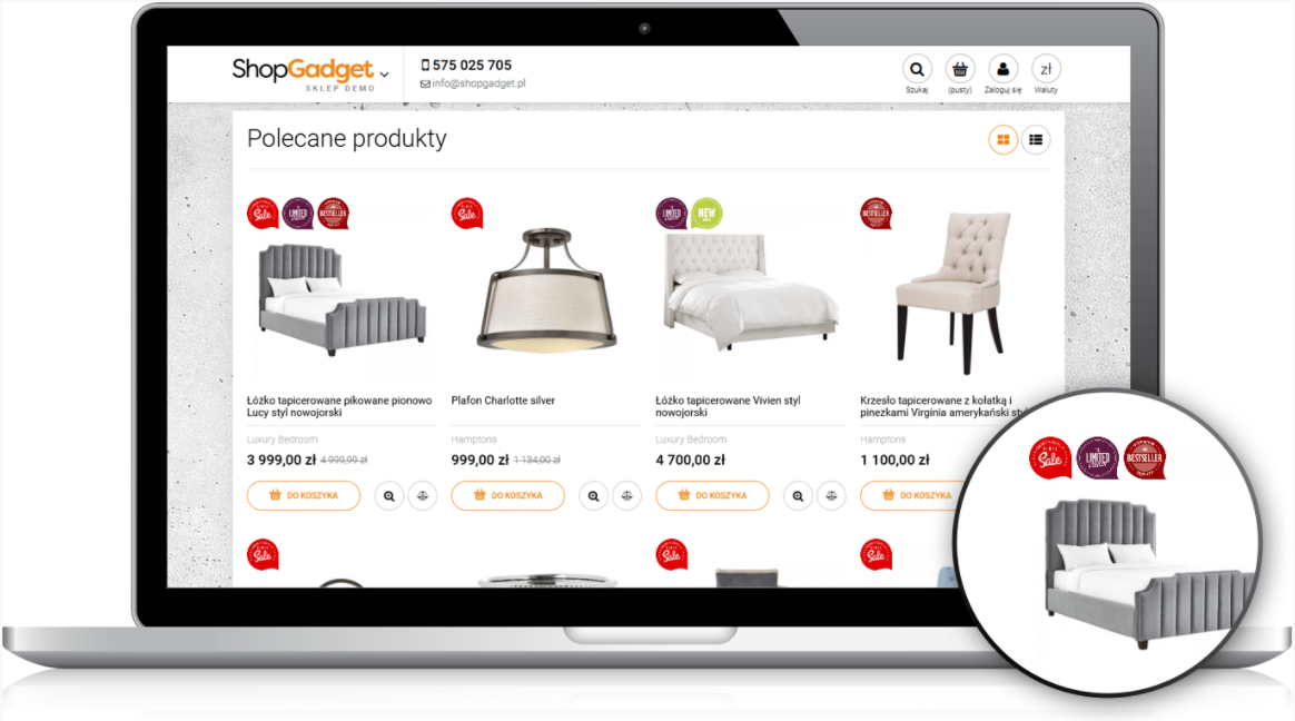 Strona sklepu Shoper > Aplikacja Metki Produktowe