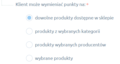 Ustawienia wymiany punktów w programie lojalnościowym (np. na produkty) Ustawienia wymiany punktów w programie lojalnościowym (np. na produkty)