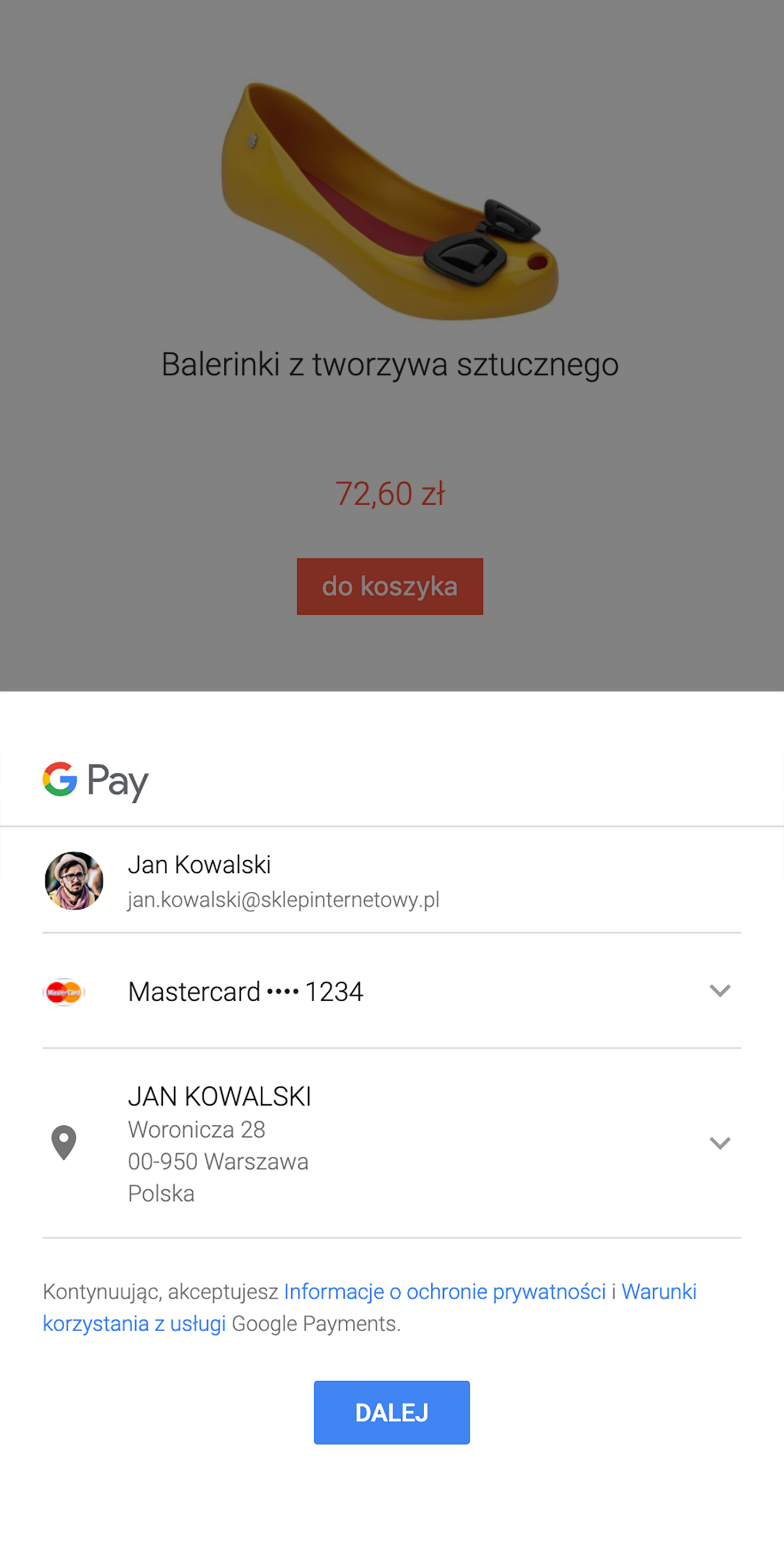 Podczas zakupów wybierz metodę płatności GPay