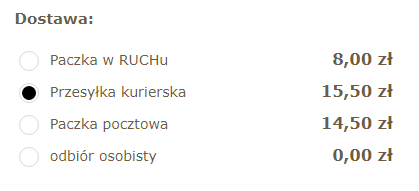 Przykład prezentacji metod dostawy podczas realizacji zamówienia Przykład prezentacji metod dostawy podczas realizacji zamówienia