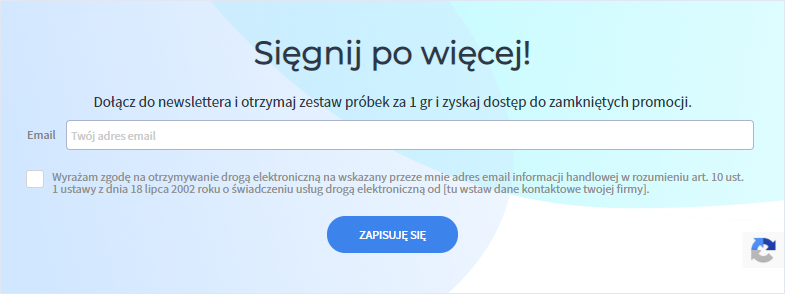 Przykład formularza zapisu do newslettera - próbki za dokonaniu zapisu Przykład formularza zapisu do newslettera - próbki za dokonaniu zapisu