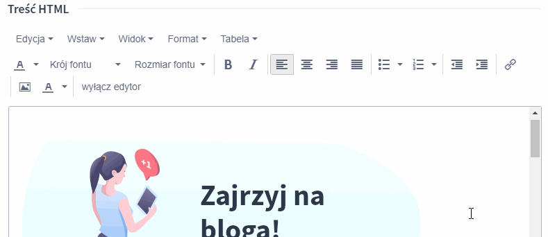 Dodawanie linka na obrazku przy użyciu edytora tekstowego w sklepie Shoper