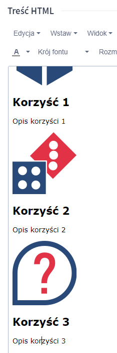 Przykład dodanie ikon w trzech rzędach (pionowo)