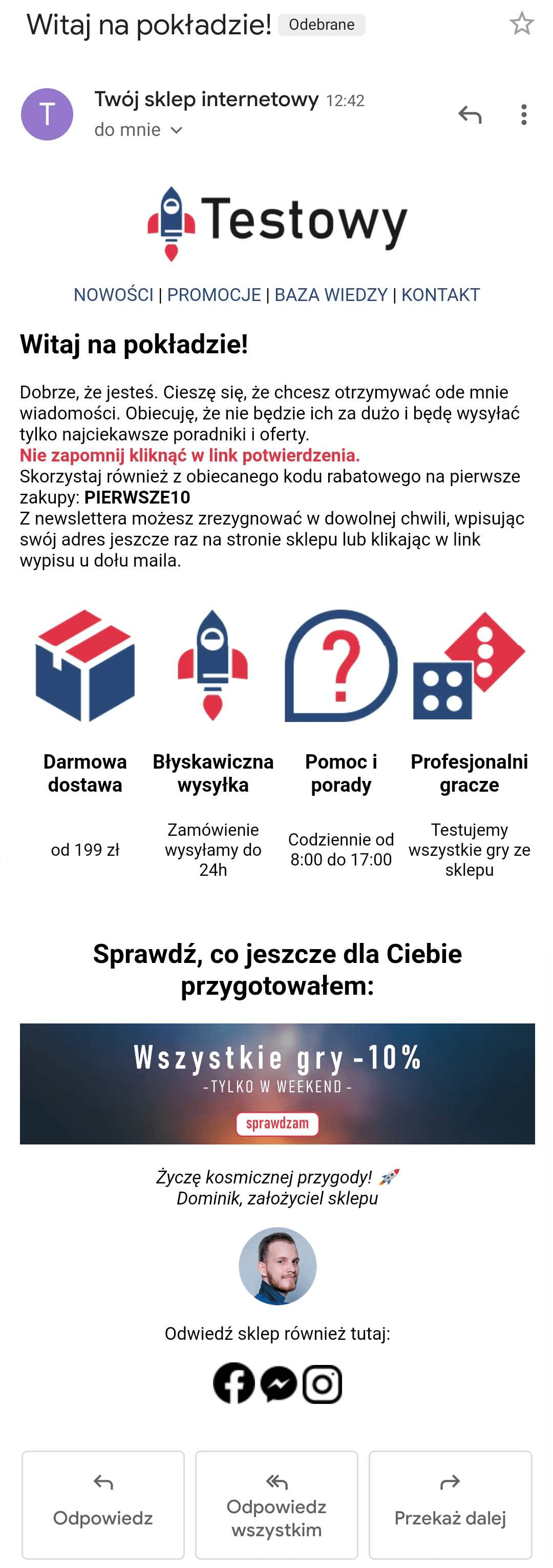 Przykład wyglądu transakcyjnej wiadomości e-mail ze sklepu Przykład wyglądu transakcyjnej wiadomości e-mail ze sklepu