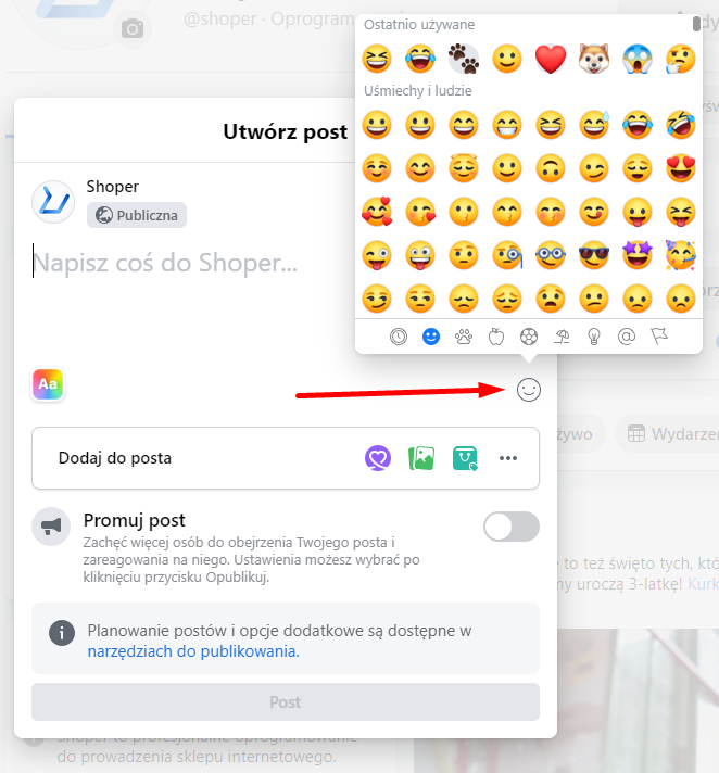 Jak dodać emotikony do treści publikowanych postów na Facebooku?