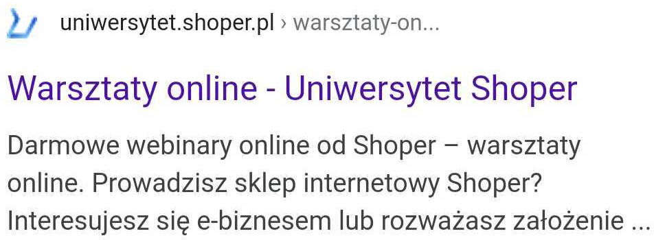 W lewym górnym rogu możesz zauważyć faviconę Shoper. Gdzie wyświetlana jest favicona w wynikach wyszukiwarki Google?