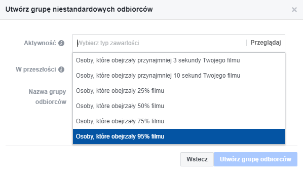 Niestandardowa grupa odbiorców - osoby, które obejrzały procent filmu Niestandardowa grupa odbiorców - osoby, które obejrzały procent filmu