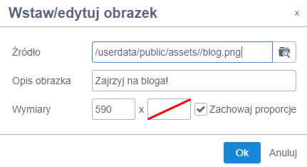 Dodawanie obrazka bez uzupełnionego atrybutu wysokości