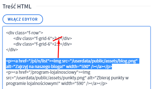 Po wklejeniu kodu kontenerów, umieść w odpowiednich miejscach kod HTML obrazków