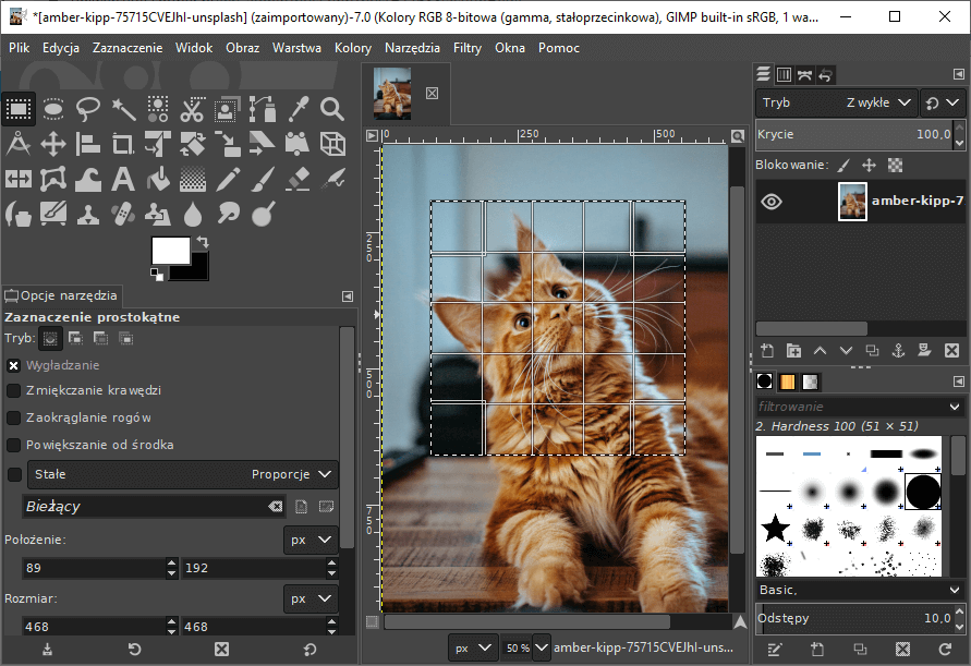 Szybkie tworzenie kwadratowego zaznaczenia (przytrzymaj lewy shift)