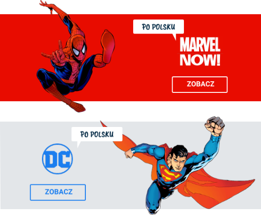 Dwie kategorie w formie grafik wyświetlane jedna pod drugą.