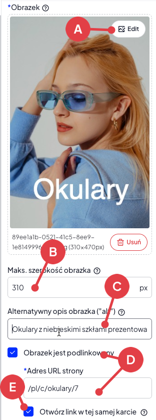 Opcje konfiguracji w module Obrazek