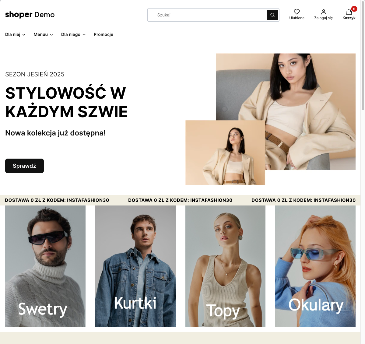 Strona główna z nowo dodanymi kategoriami obrazkowymi