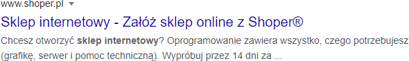 Przykład wyniku wyświetlanego w Google. Przykładowy wynik strony w wyszukiwarce Google.