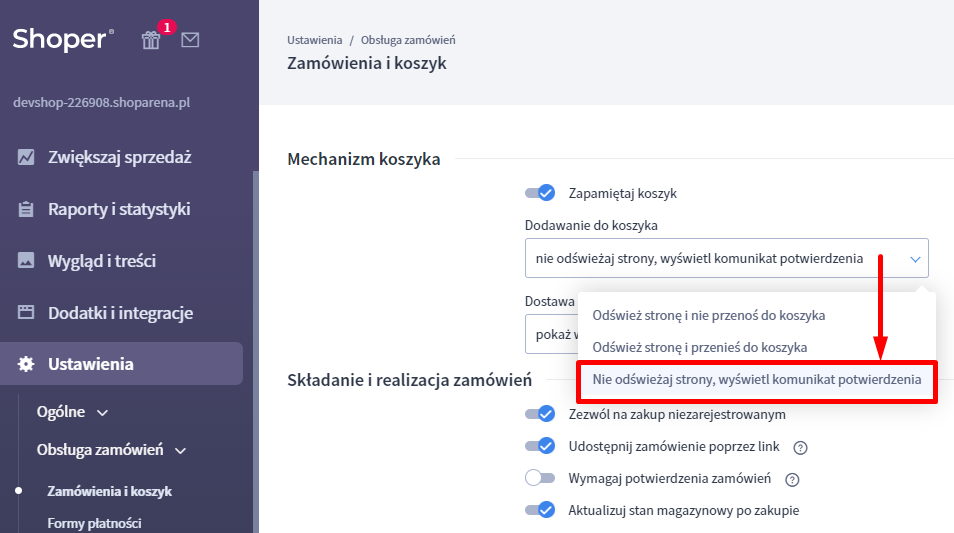 Konfiguracja trybu koszyka w Panelu administracyjnym sklepu Shoper Konfiguracja trybu koszyka w Panelu administracyjnym sklepu Shoper