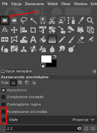 Narzędzie zaznaczania prostokątnego w programie do obróbki grafiki GIMP