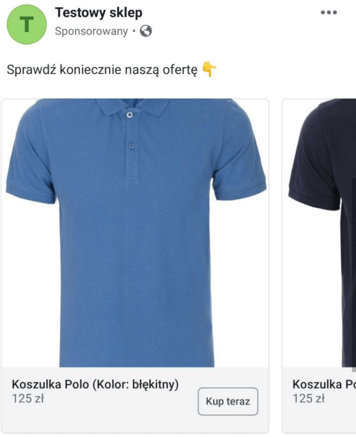 Przykładowa reklama w Facebook z przyciskiem: Kup teraz Przykład reklamy w serwisie Facebook z przyciskiem Kup teraz