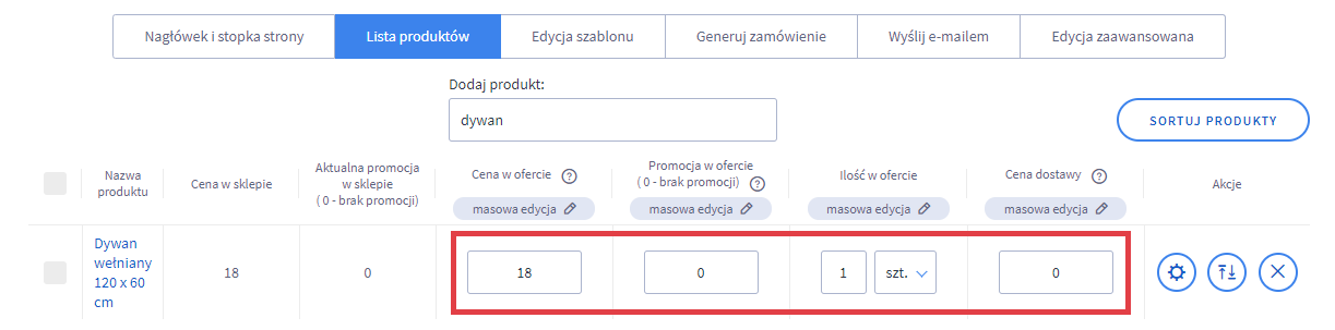 Ustal warunki promocji produktu w ofercie Panel administracyjny sklepu > Dodatki i integracje > Moje aplikacje > Kreator Ofert PDF Max > Nowa oferta > Lista produktów > Dodaj produkt > Warunki
