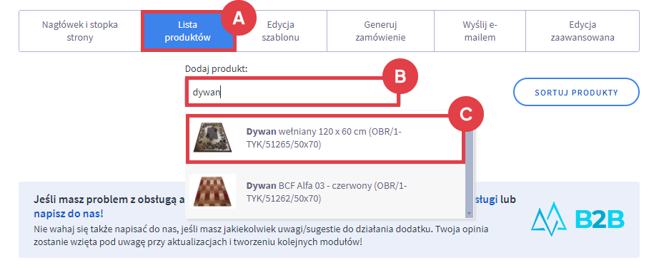 Dodaj produkt do tworzonej oferty w kreatorze Panel administracyjny sklepu > Dodatki i integracje > Moje aplikacje > Kreator Ofert PDF Max > Nowa oferta > Lista produktów