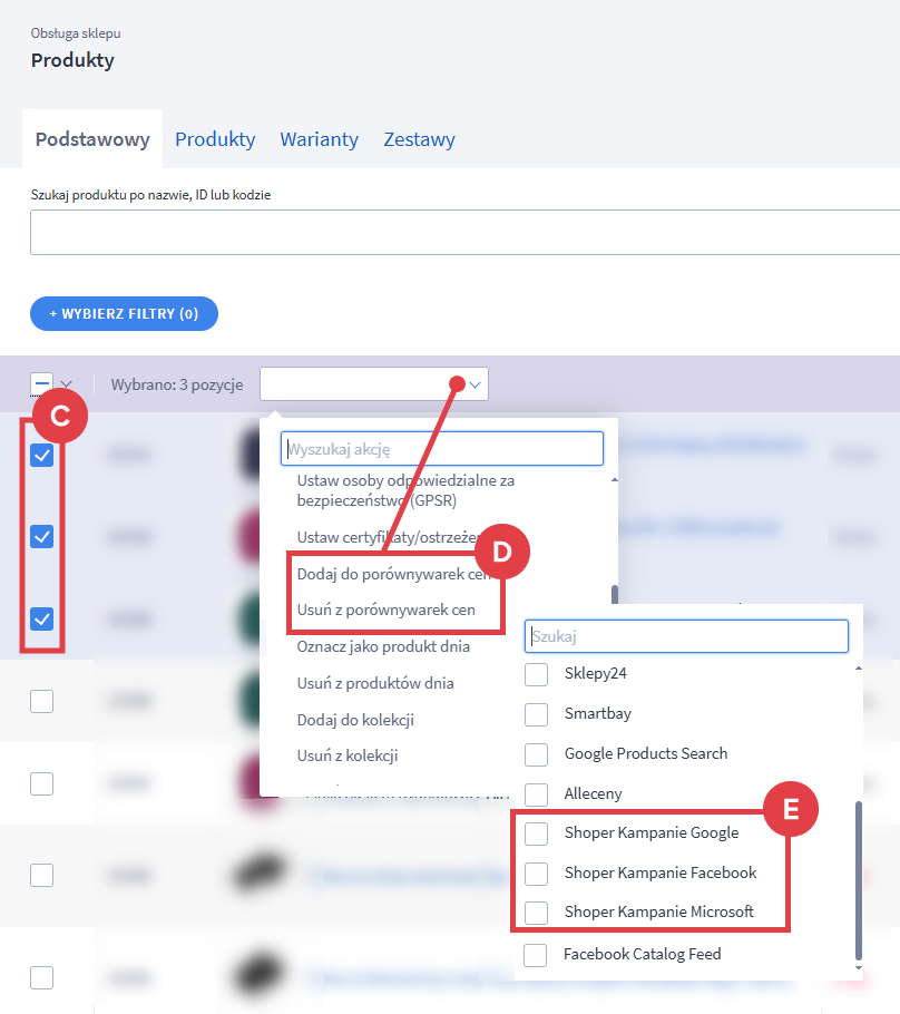 Dodaj lub usuń wybrane produkty do kampanii reklamowych Masowe usuwanie lub dodawanie produktów do katalogów kampani reklamowych Google, Facebook oraz Microsoft