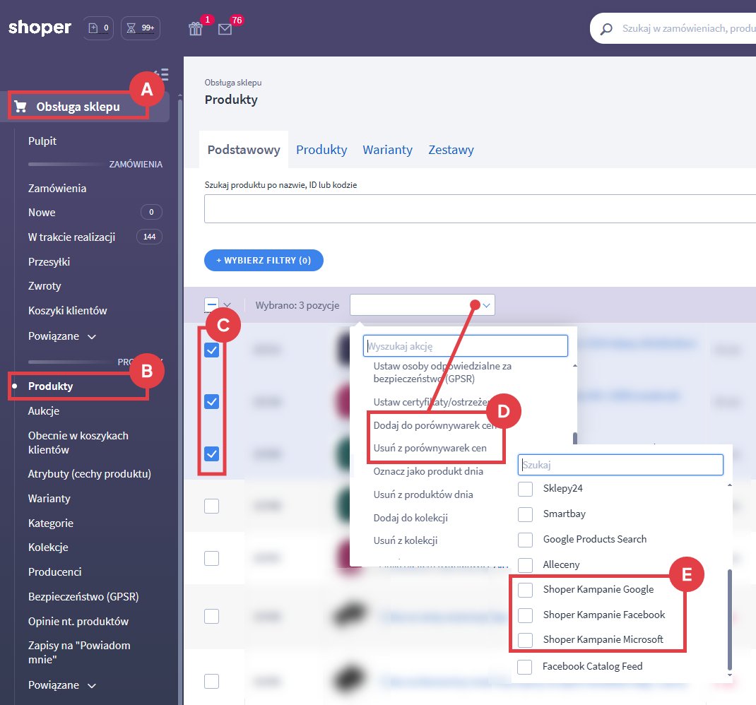 Dodaj lub usuń wybrane produkty do kampanii reklamowych Masowe usuwanie lub dodawanie produktów do katalogów kampani reklamowych Google, Facebook oraz Microsoft