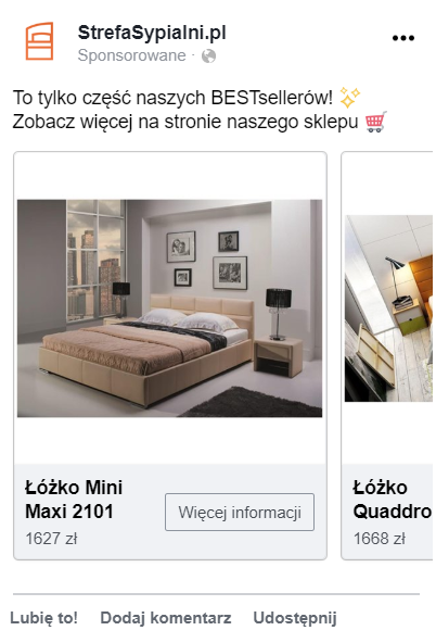 Przykładowe zdjęcie produktu w reklamie Facebook - zdjęcie produktu w kształcie prostokąta Przykład użycia prostokątnego zdjęcia kontekstowego w reklamie na Facebooku