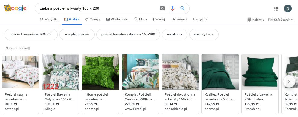 Przykład reklamy produktowej wyświetlanej na stronach wyszukiwarki grafiki w Google Przykładowa reklama produktu w wyszukiwarce grafiki Google
