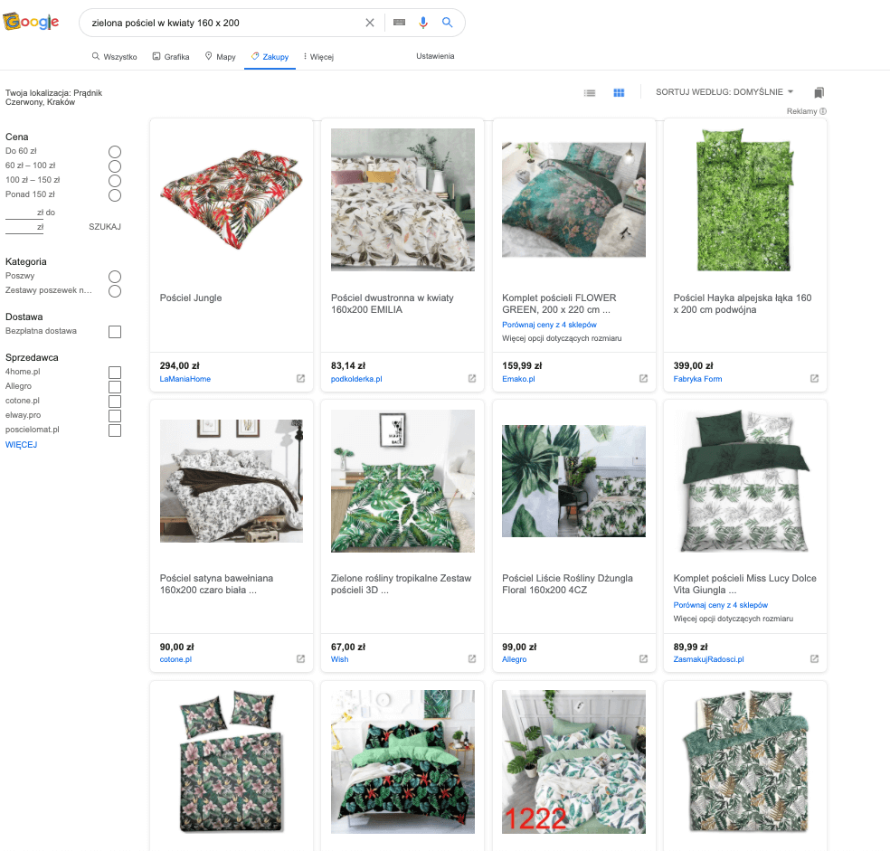 Przykład reklamy produktowej wyświetlanej na stronach wyszukiwarki Google w zakładce Zakupy Przykładowa reklama produktu w wyszukiwarce Google w zakładce Zakupy