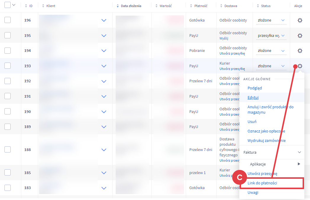 Wyślij link do nieopłaconego zamówienia w sklepie internetowym Shoper Panel administracyjny sklepu > Obsługa sklepu > Zamówienia > Link do płatności